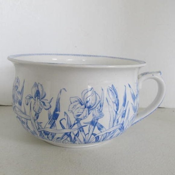 victorian Antique Blue Transferware Ironstone Chamber Pot T&R Boote Iris Pattern - Picture 2 of 7